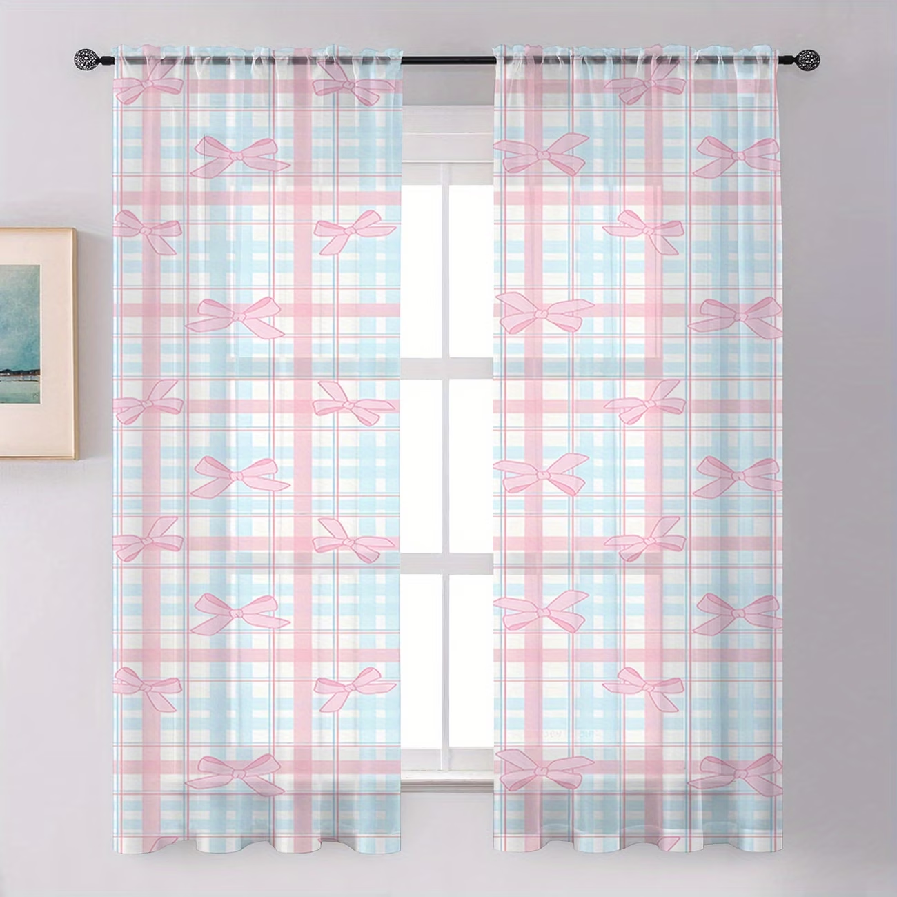 Home Office Room Inspiration - 2 Cortinas Transparentes con Estampado Digital,