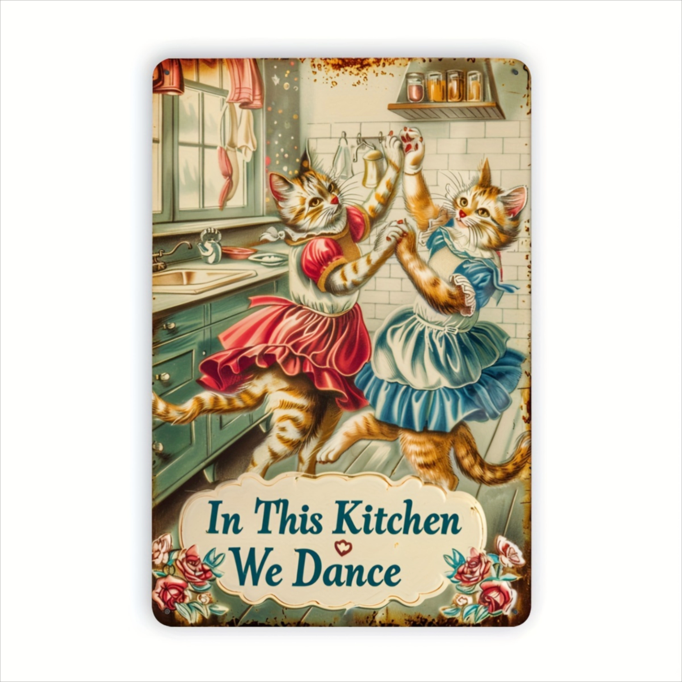 Home Office Kitchen - Letrero Metálico Vintage con un Gato
