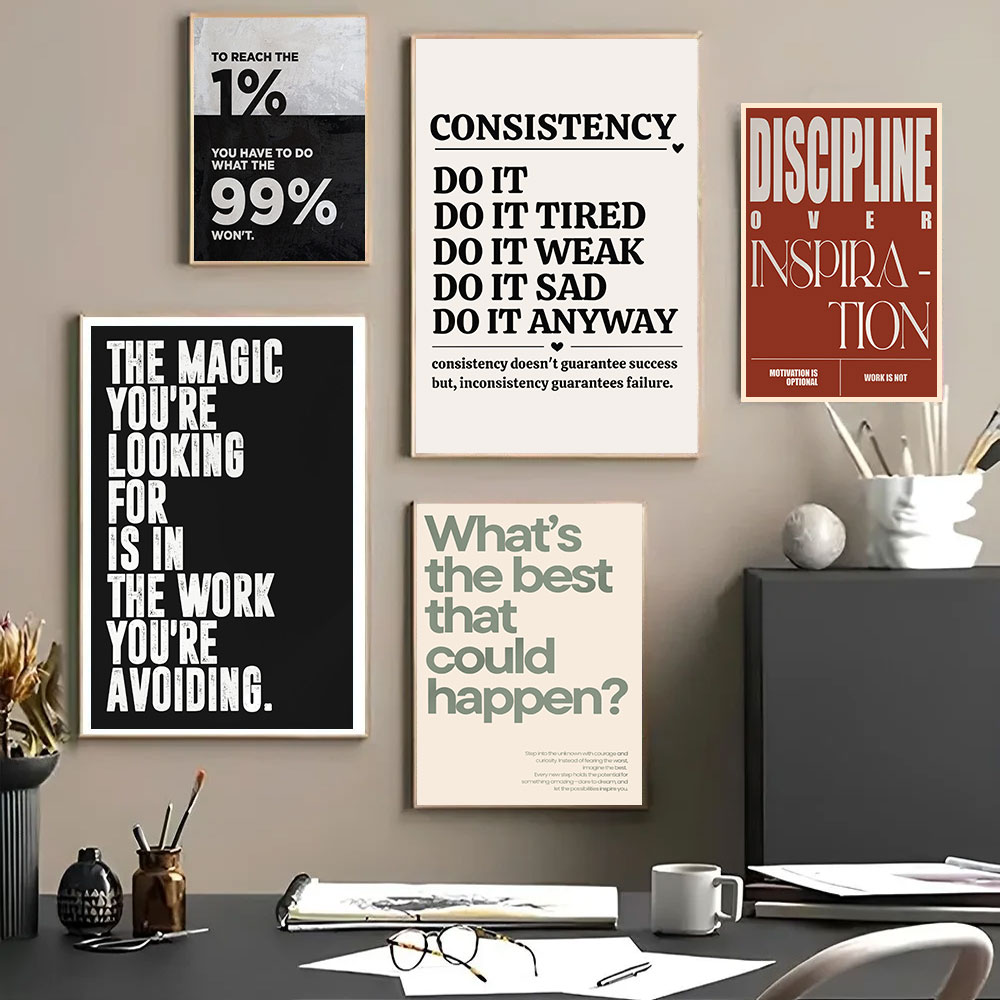 Home Office Room Inspiration - Póster Minimalista con Frases Motivacionales, Arte