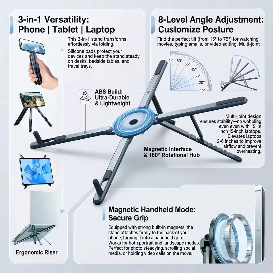 Laptop Stand Foldable - Soporte Magnético Portátil para Teléfono y