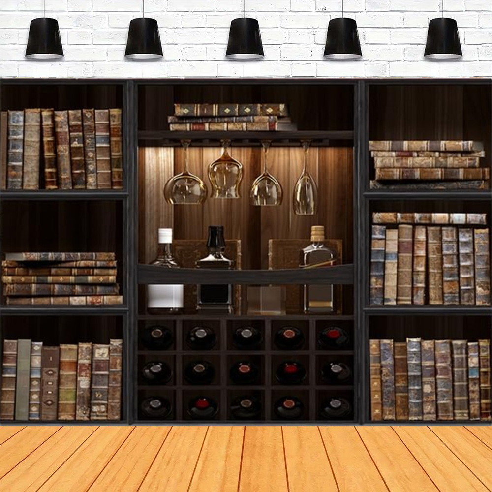 Home Office Background For Zoom - Fondo de fotografía de estantería Vintage,