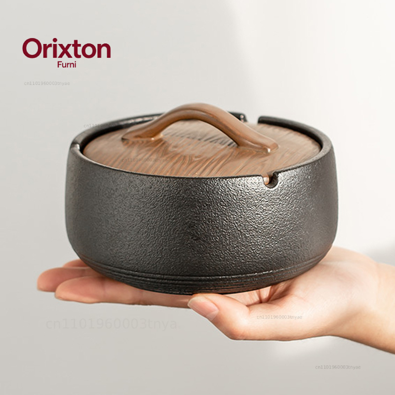 Home Office Trend - Cenicero de Cerámica Sencillo con Tapa,