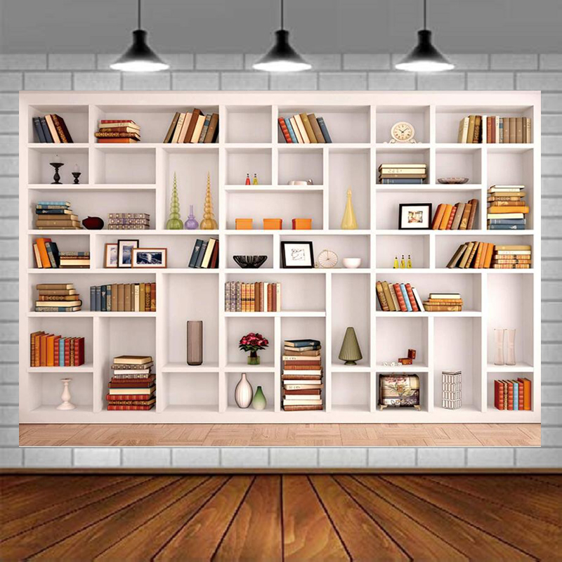 Home Office Background For Zoom - Fondo de Fotografía para Librería Blanca,