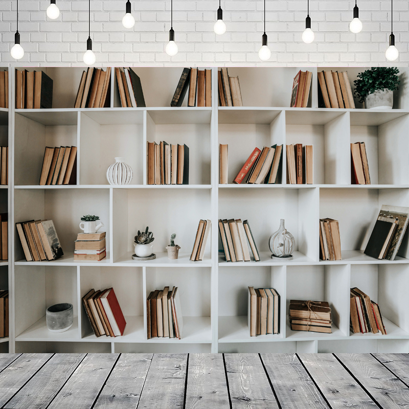 Home Office Background For Zoom - Fondo de Fotografía con Librería Blanca,