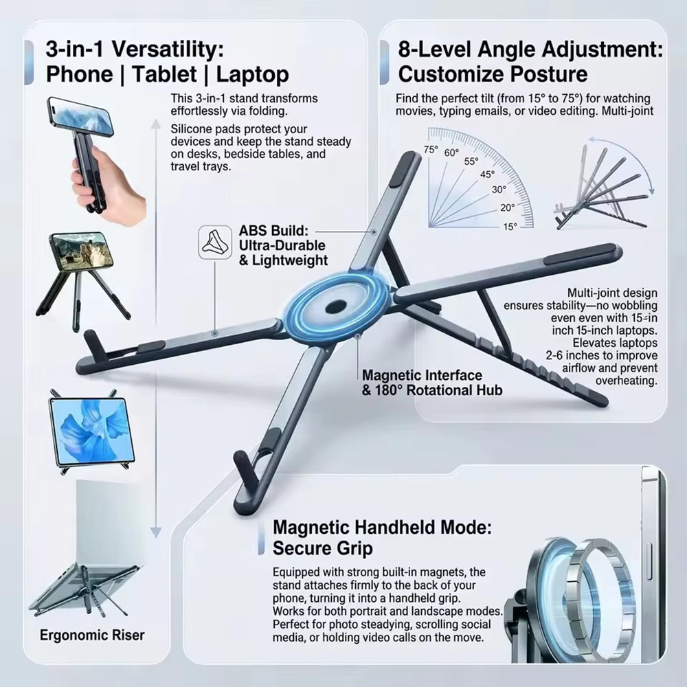 Laptop Stand Foldable - Soporte Magnético Portátil para Teléfono y