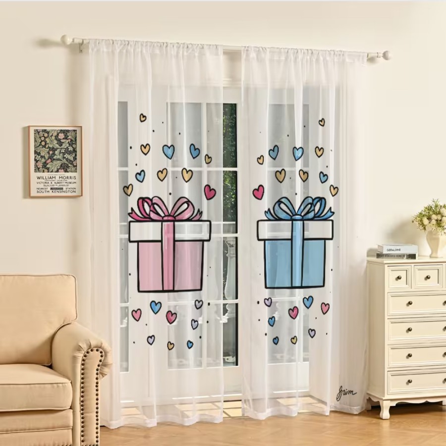 Home Office Box - 2 Cortinas Transparentes con Estampado Digital,