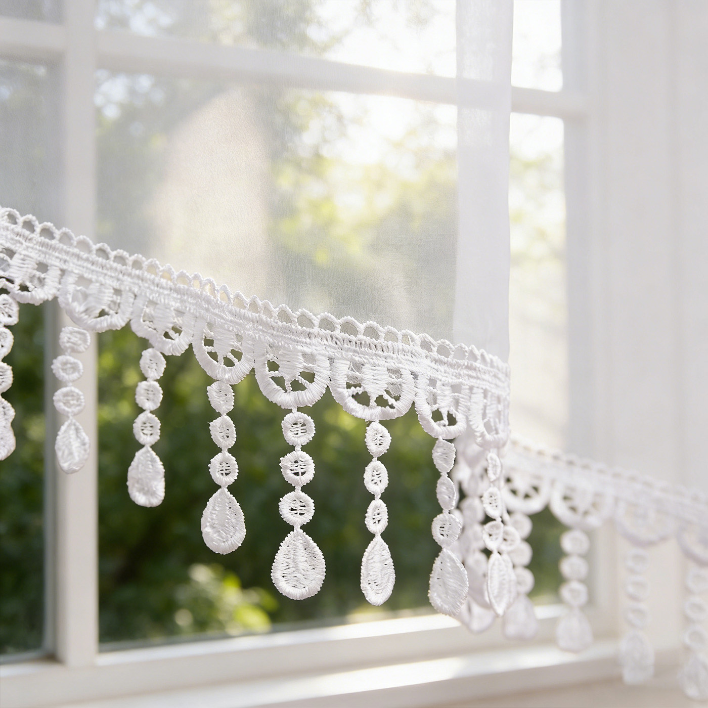 2 Cortinas de Encaje Blanco co - Home Office Kitchen reseña y precio