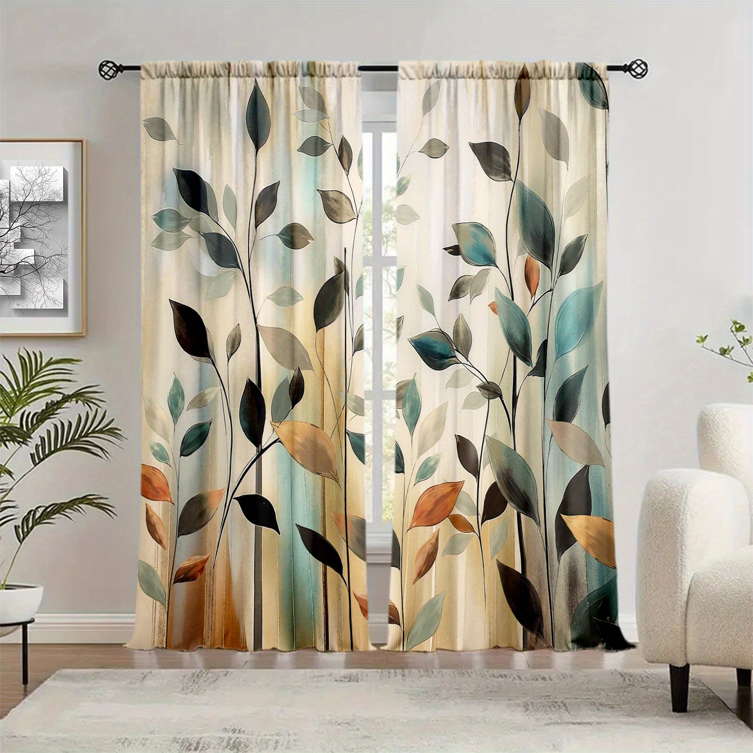 Cortinas con estampado de hoja - Home Office Room Inspiration reseña y precio