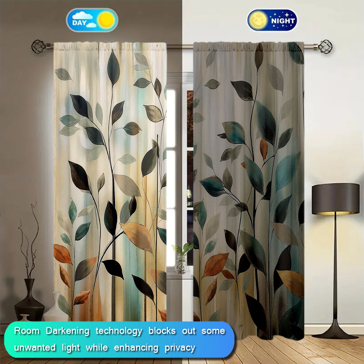 Cortinas con estampado de hoja - Home Office Room Inspiration reseña y precio