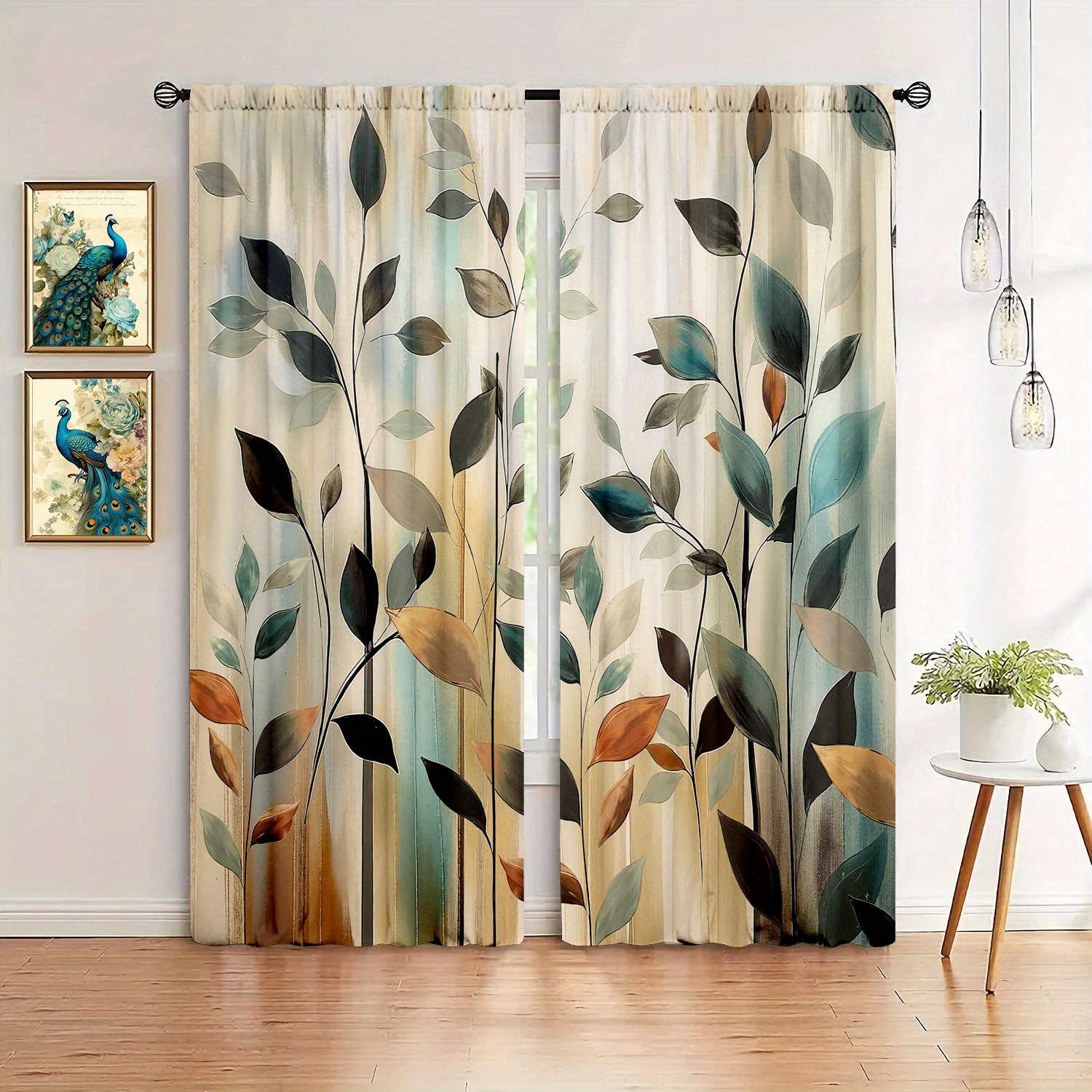 Cortinas con estampado de hoja - Home Office Room Inspiration reseña y precio